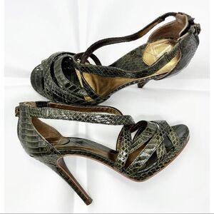 Diane von Furstenberg Sz 5.5 M Green Snake Snakeskin Embossed Heeled Sandals